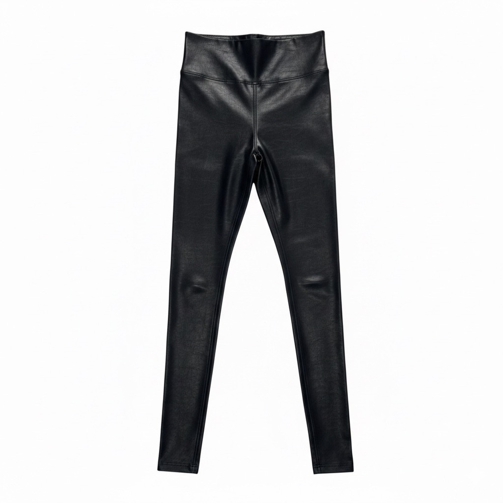 SPANX Faux Leather Black Medium Tall Inseam Leggings Like New